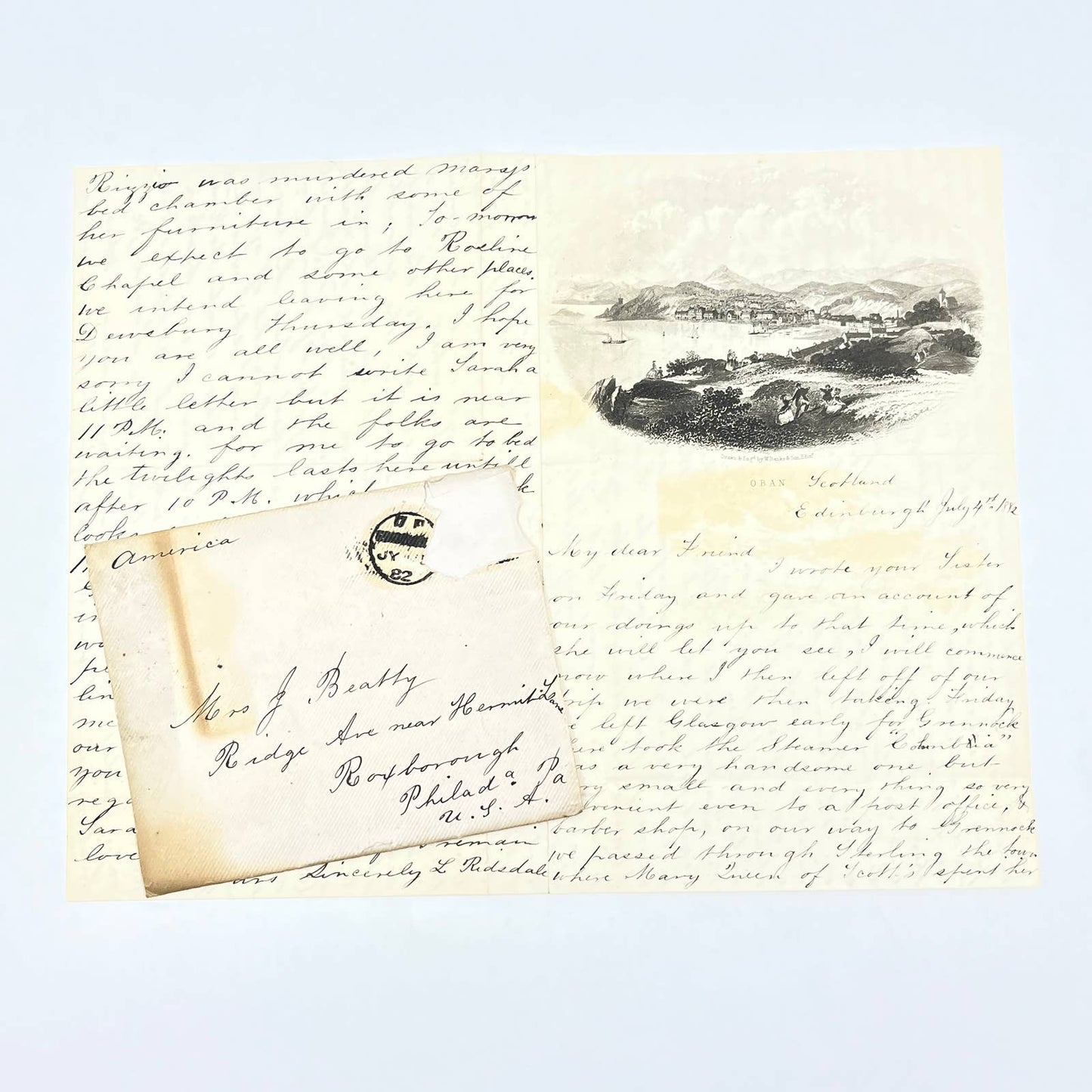 1882 July 4th Letter from Edinburgh Scotland to Mrs J Beatty Philadelphia PA AC2