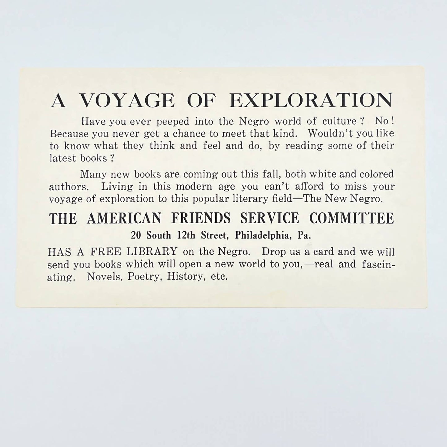 Vintage Trade Card Free African American Library Philadelphia PA AC2