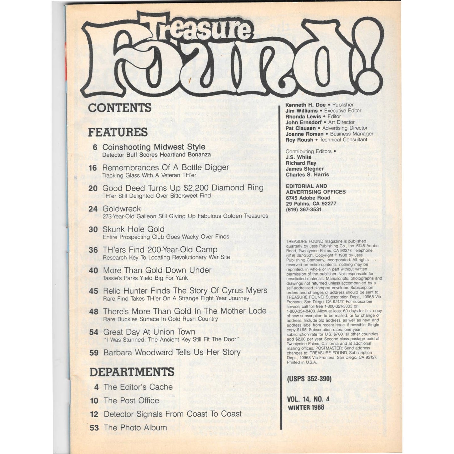 Treasure Found! Magazine 1988 Winter Metal Detecting Gold Diamonds M2