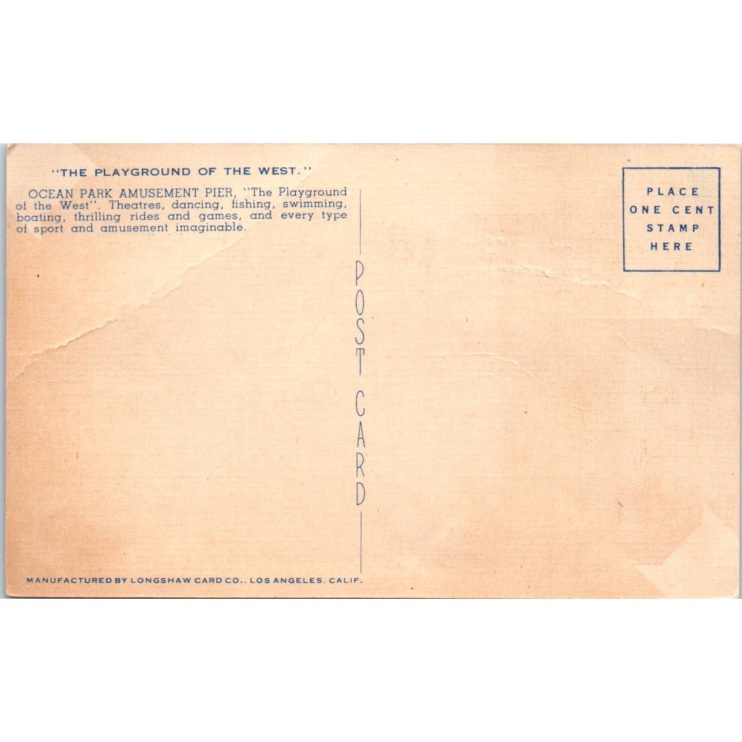 Ocean Park Amusement Pier Ocean Park CA Original Postcard TK1-25