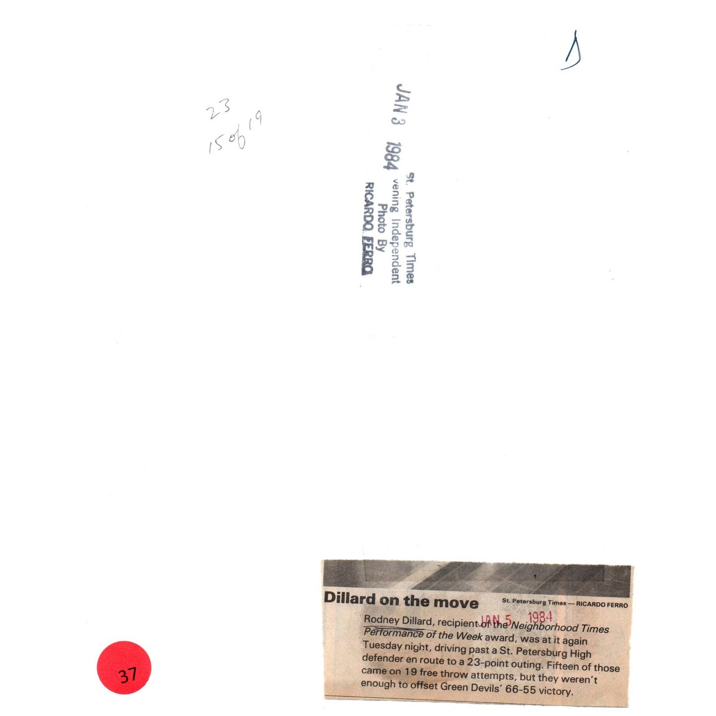 1984 Press Photo Basketball Rodney Dillard Lakewood 8x10" AD3