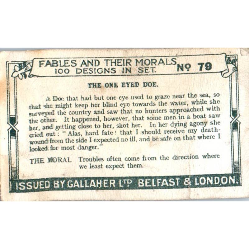 1930s Gallaher Cigarette Card Fables & Their Morals #79 One Eyed Doe SE5