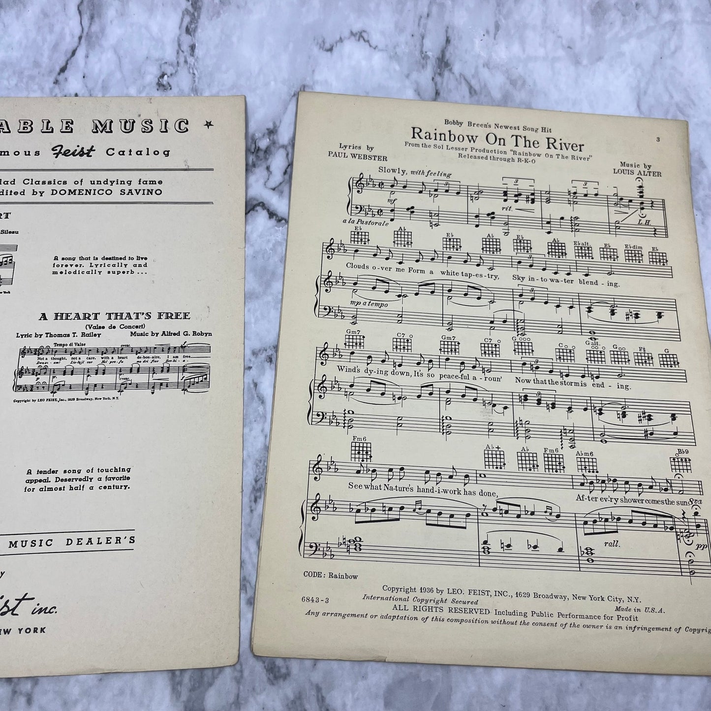 Rainbow on the River BOBBY BREEN Sheet Music Leo Heist 1936 Sol Lesser RKO V38