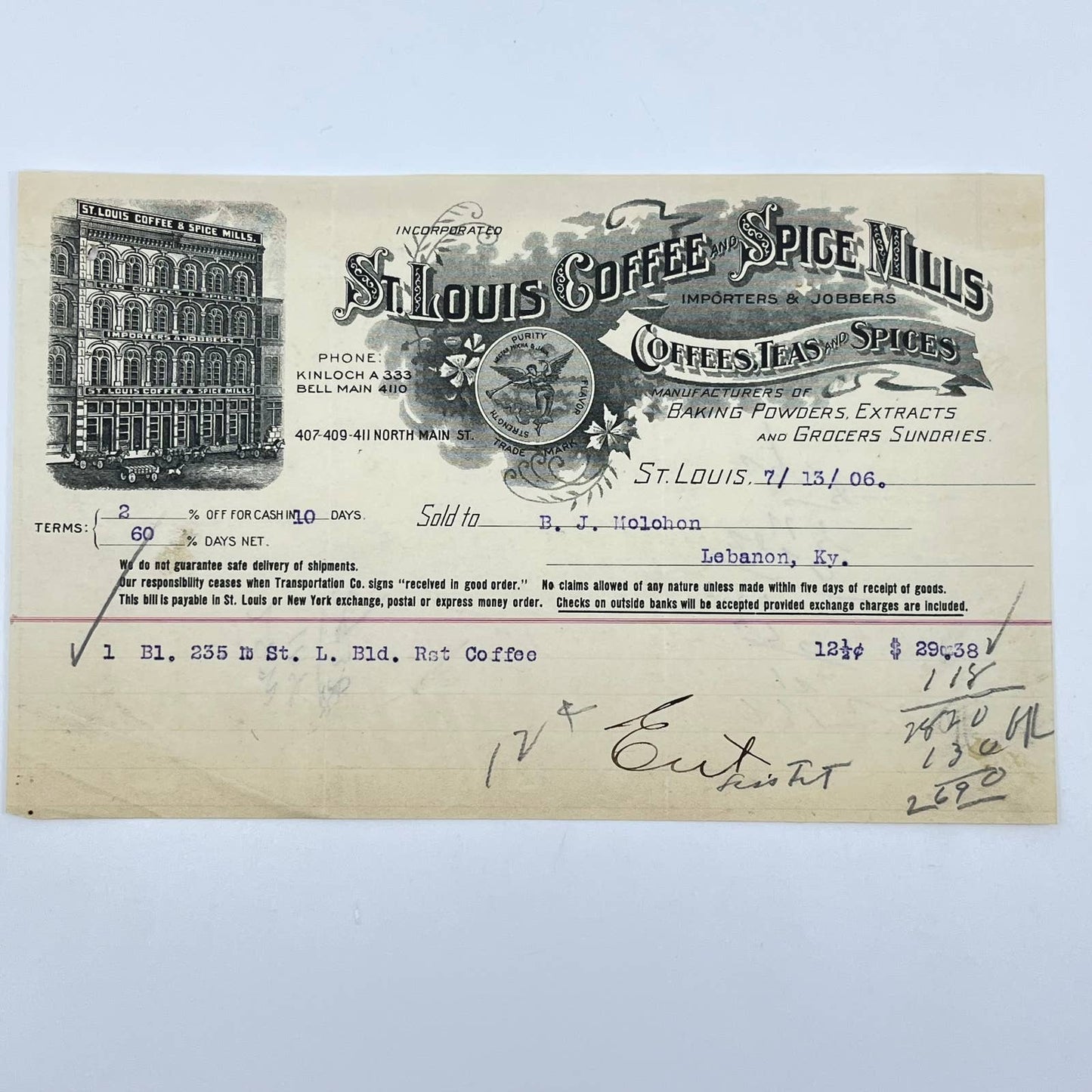 1906 St. Louis Coffee & Spice Mills Letterhead St. Louis MO AB5