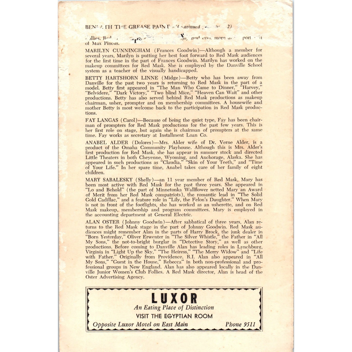 1959 Red Mask Players - The 5th Season Sylvia Regan Program Danville IL TH2-SF2