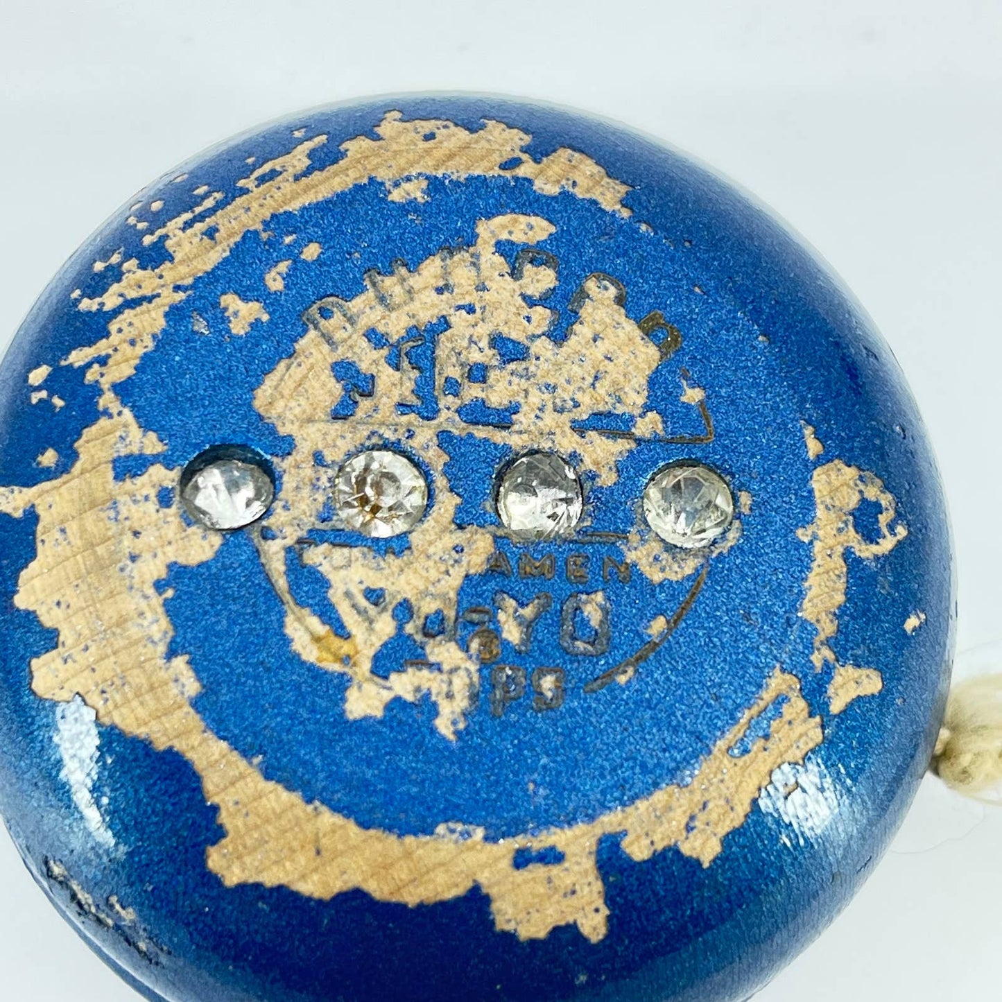 Vintage Duncan Jeweled Wooden Yo-Yo Blue w/ Rhinestones TE3