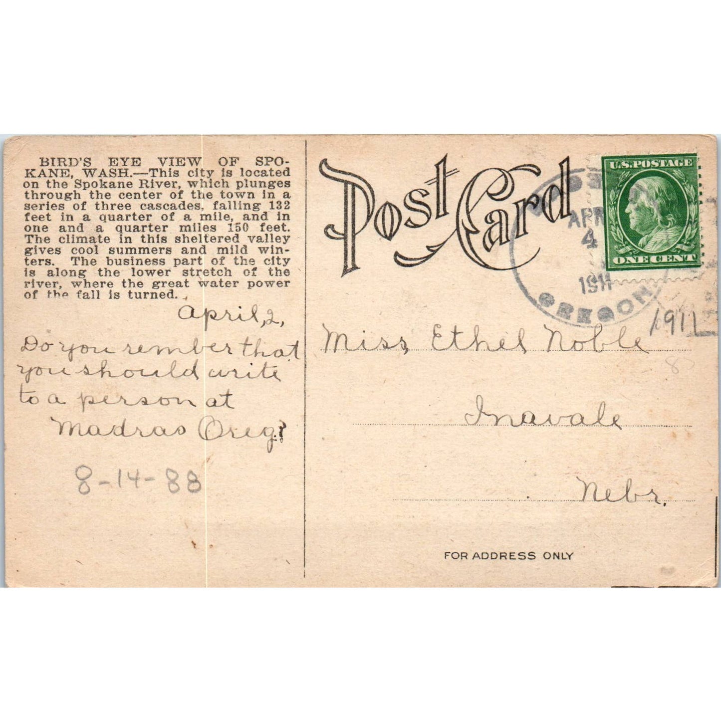 Antique Postcard Lower Falls Monroe St. Bridge Spokane Washington TD9-W2