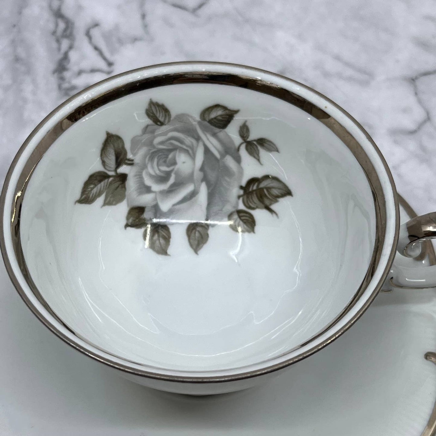 Schumann Arzberg Germany Vintage MOON ROSE Footed Tea Cup & Saucer Set TD1