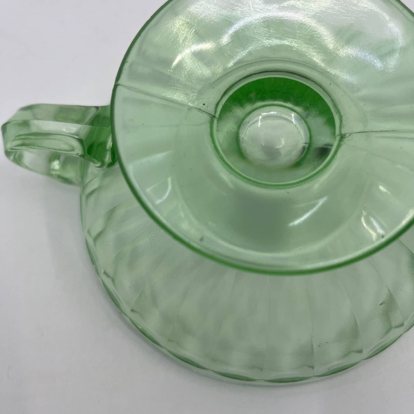 US Glass Co Aunt Polly Open Candy Dish Footed Bowl Depression Uranium Glass TG7