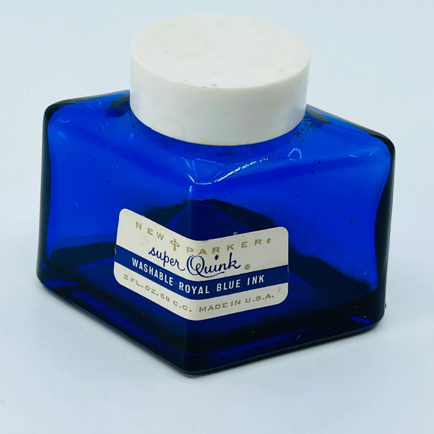 Parker Super Quink Ink Cobalt Blue Diamond Shaped Bottle Empty Royal Blue TB6