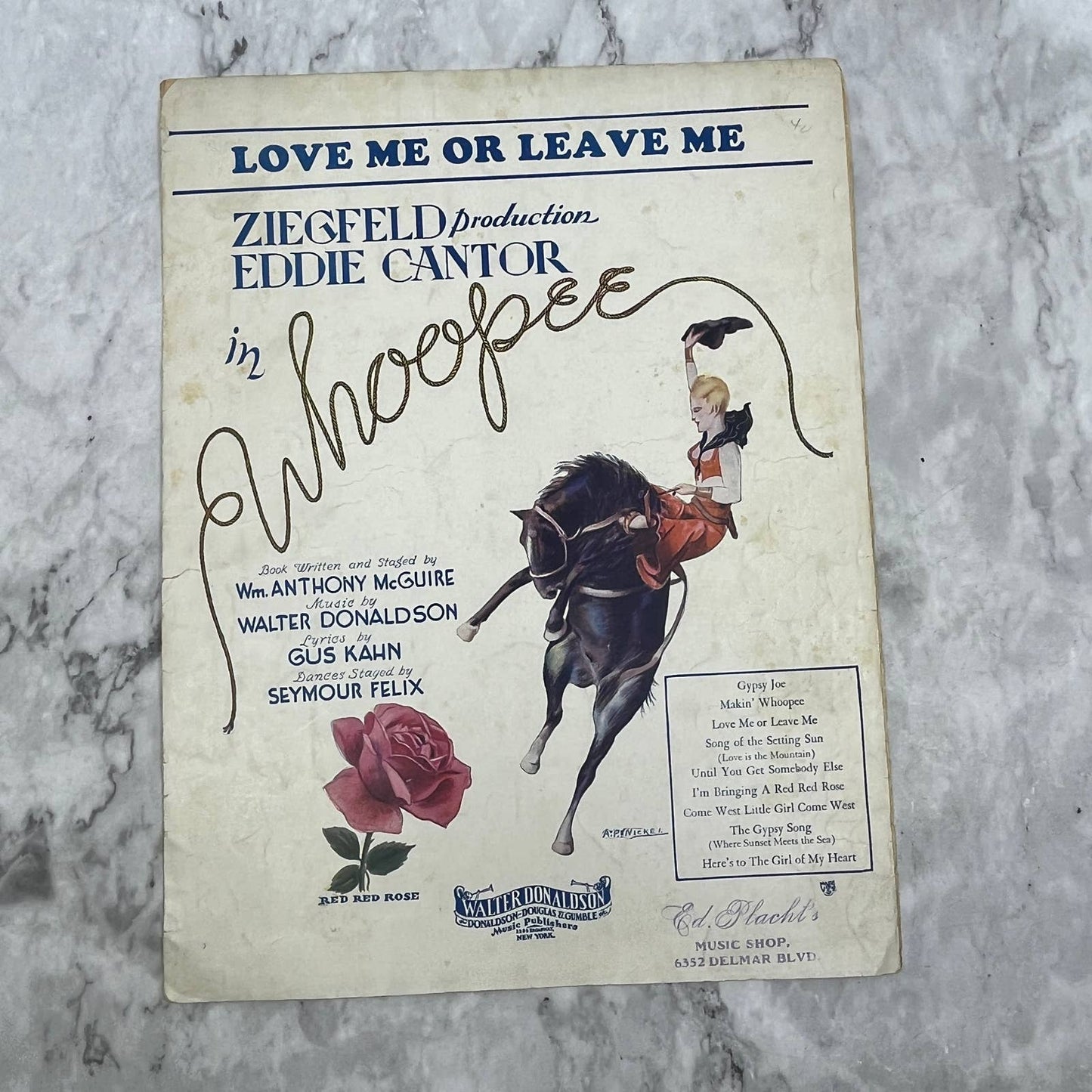 Love Me Or Leave Me Whoopee Ziegfeld Eddie Cantor 1928 Sheet Music TK2-SM4