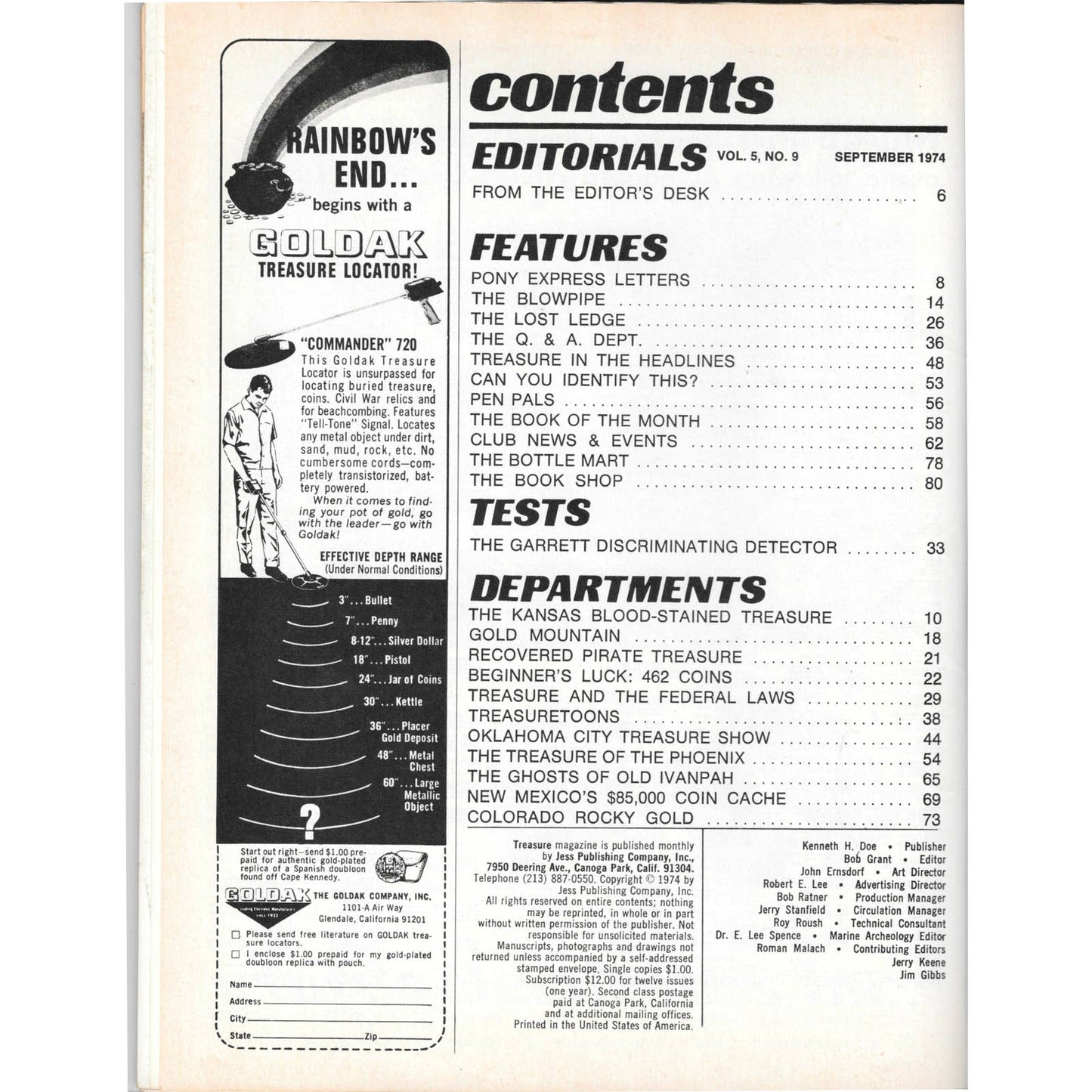 Treasure Magazine - Treasure Hunting Mines Buried Metal Detecting Sep 1974 MB4