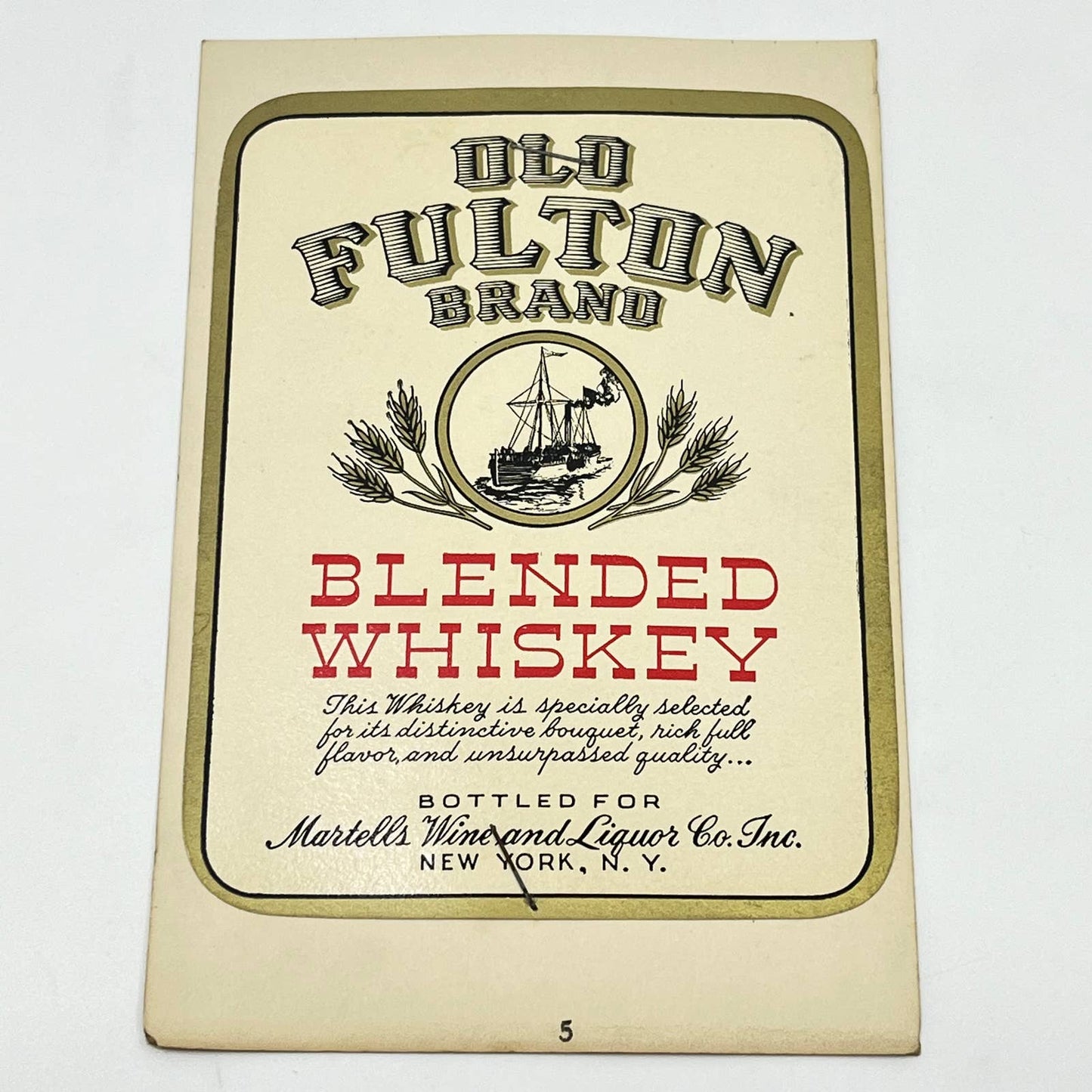 Old Fulton Whiskey Label Martell’s Wine and Liquor Co New York NY