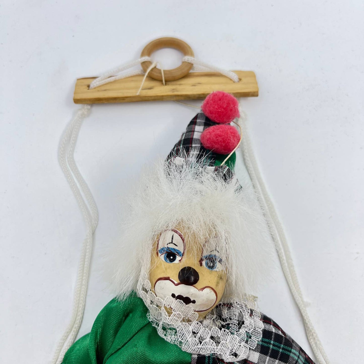 Vintage Harlequin Doll On a Swing Porcelain Clown Face TE6