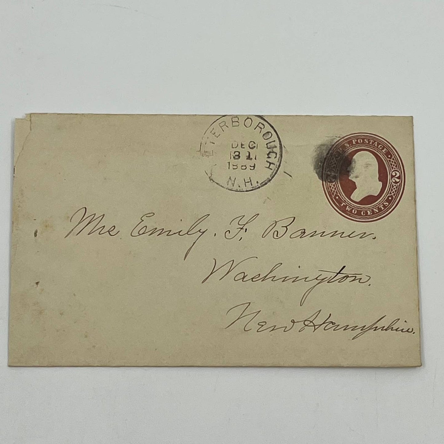 1889 Postal Cover Peterborough to Washington New Hampshire Emily F. Banner AA6