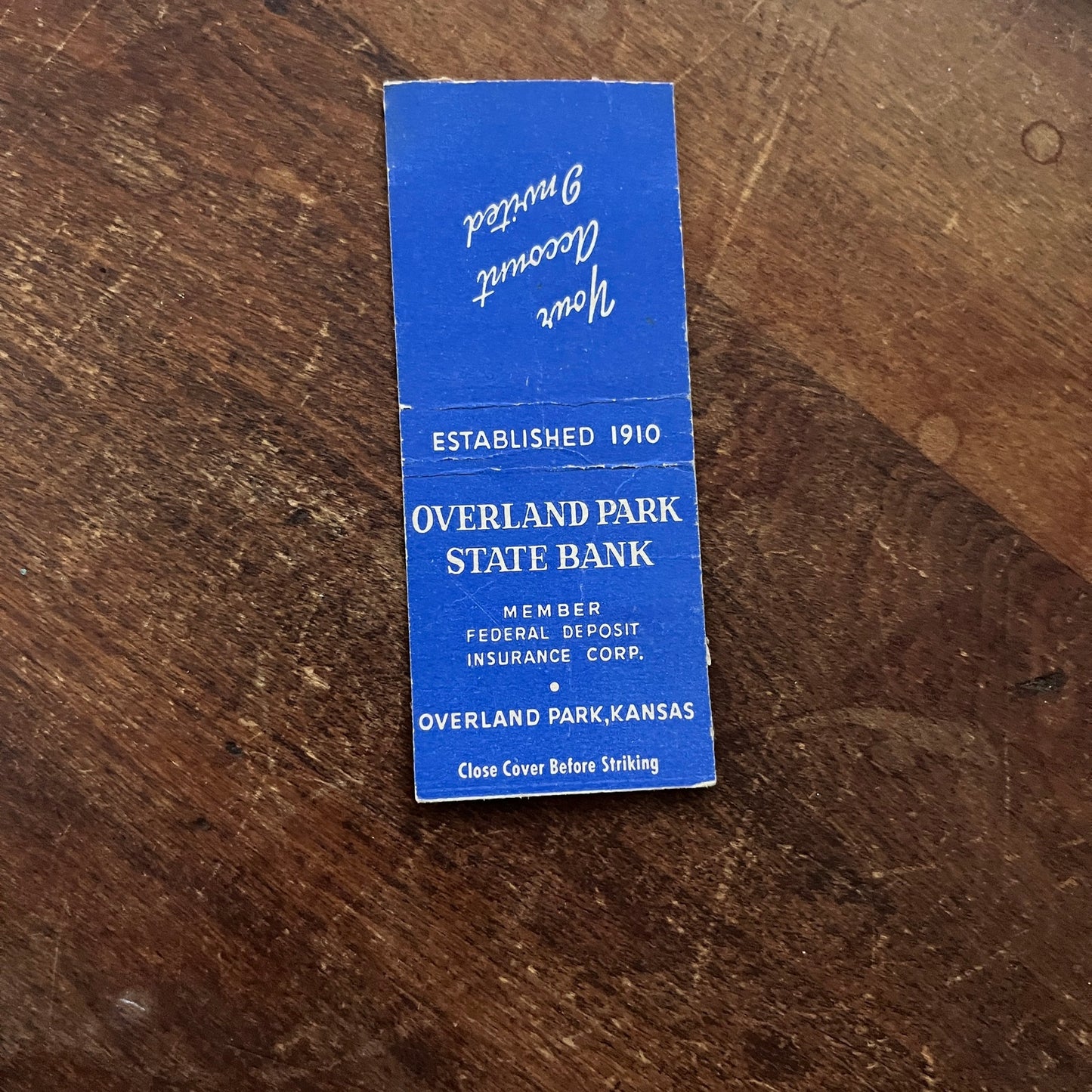 Overland Park State Bank Kansas Advertising Matchbook Cover MM11-4