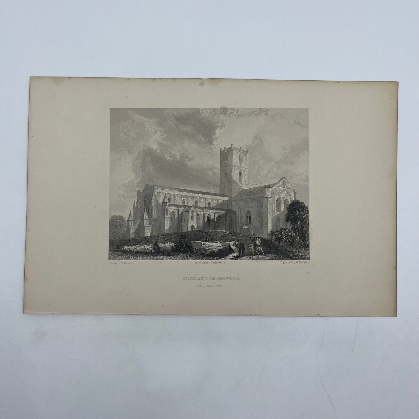 1842 Original Art Engraving St. David's Cathedral With Bio L4-2