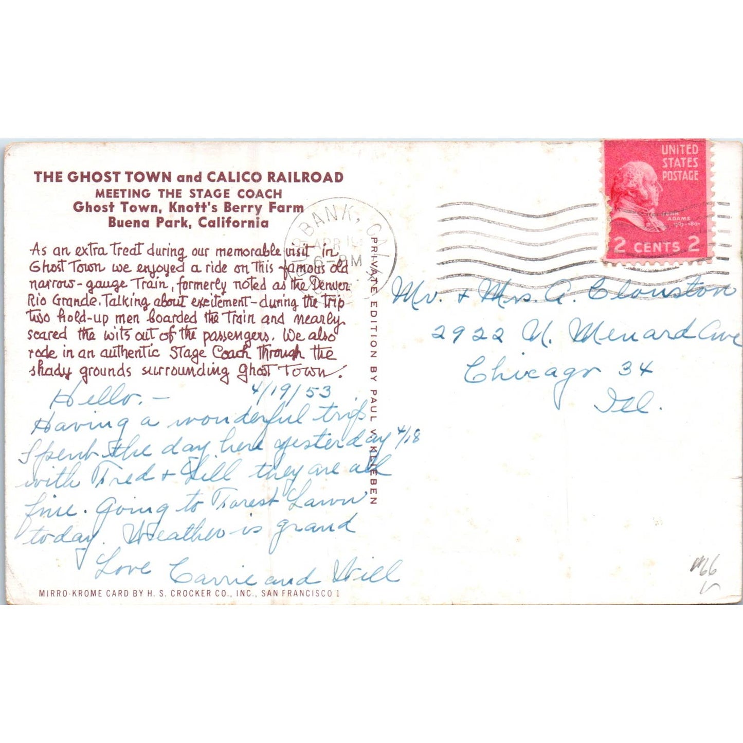 Ghost Town and Calico Road Knotts Berry Farm CA Original Postcard TK1-P20