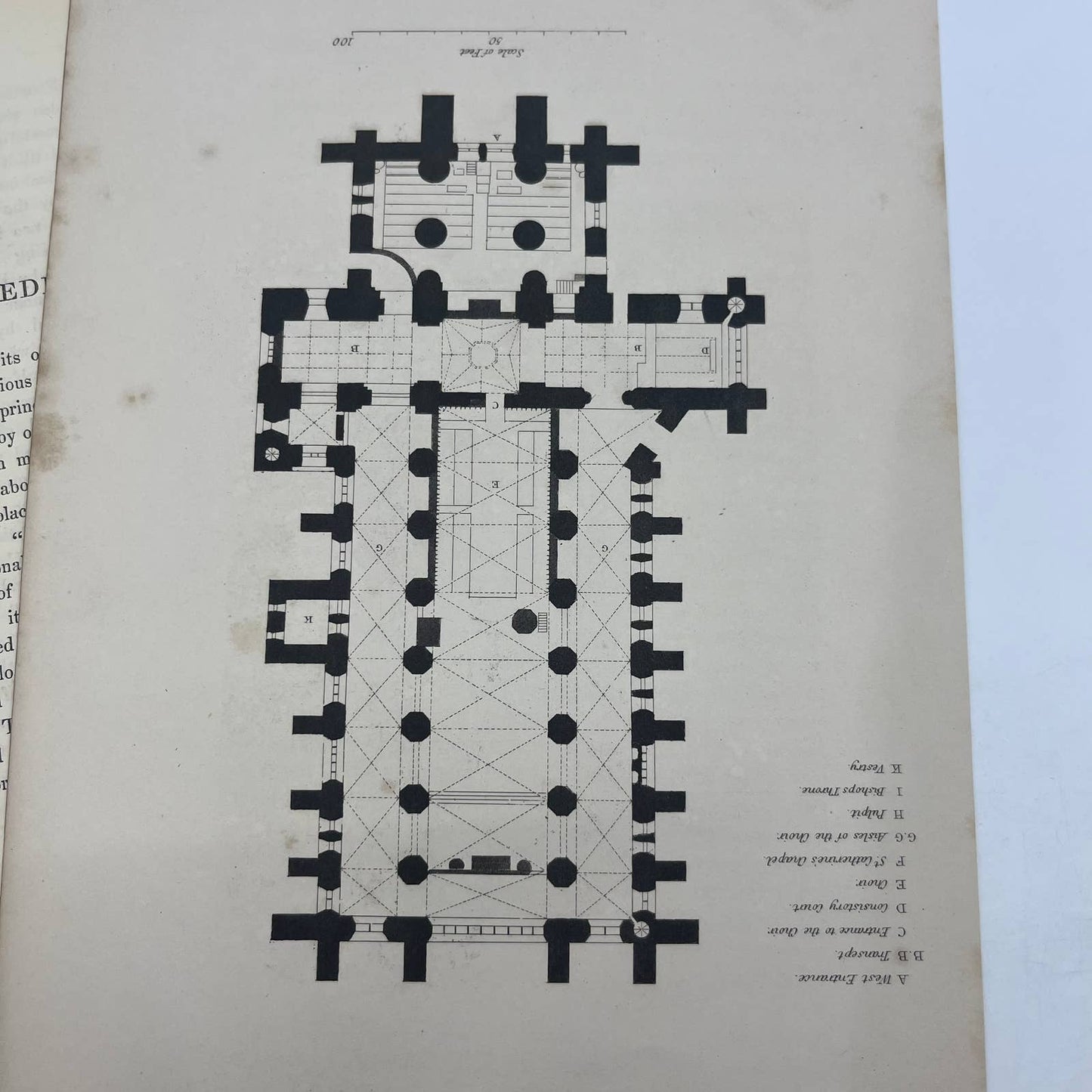 1842 Original Art Engraving Carlisle Cathedral, Floor Plan and Bio TG6