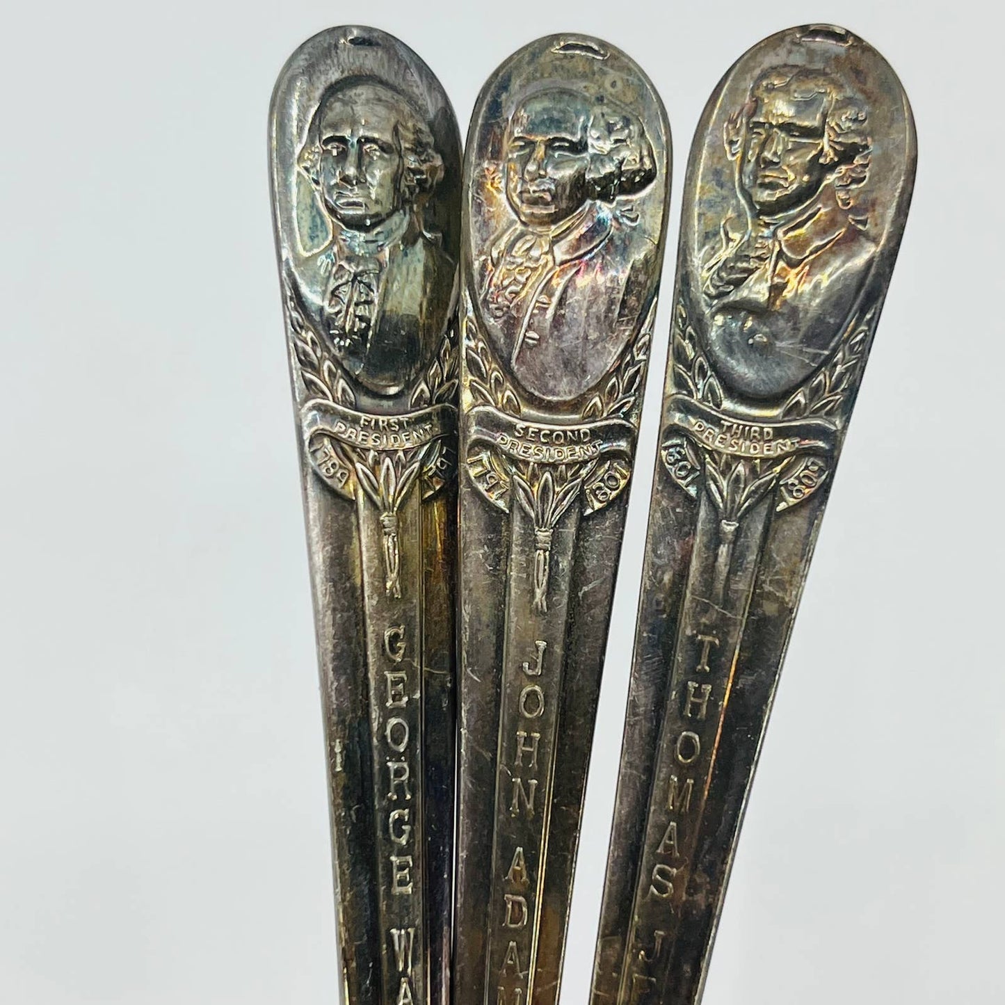 WM Rogers President Souvenir Spoons Silver Plate Washington Adams Jefferson TD2