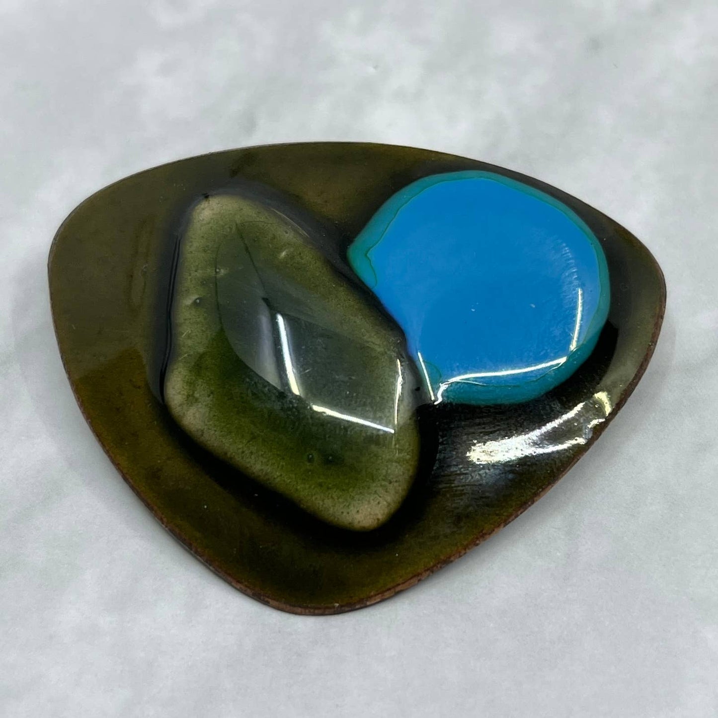 Vintage Blue Enamel Over Copper Brooch Pin MCM Design SE6