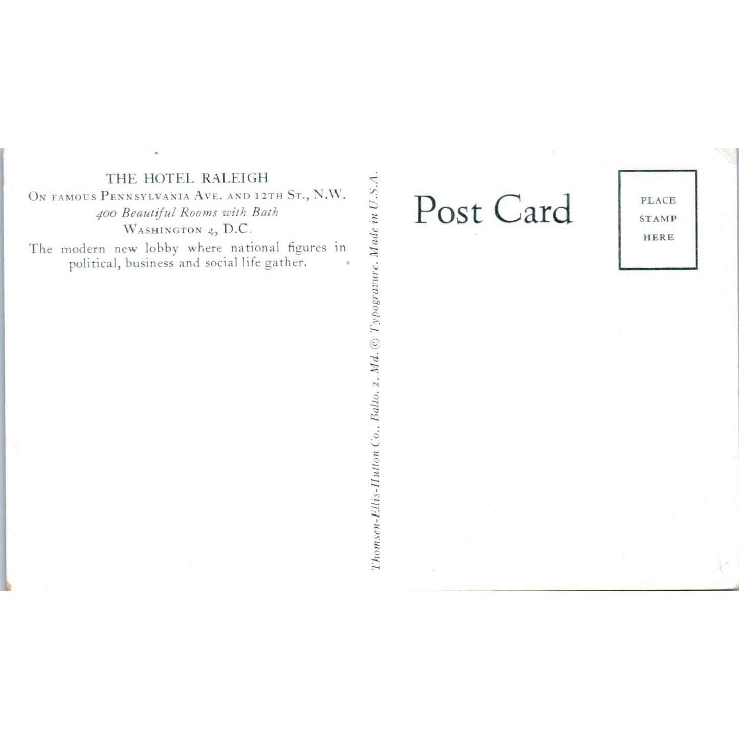 The Hotel Raleigh Washington DC Original Postcard P3-3