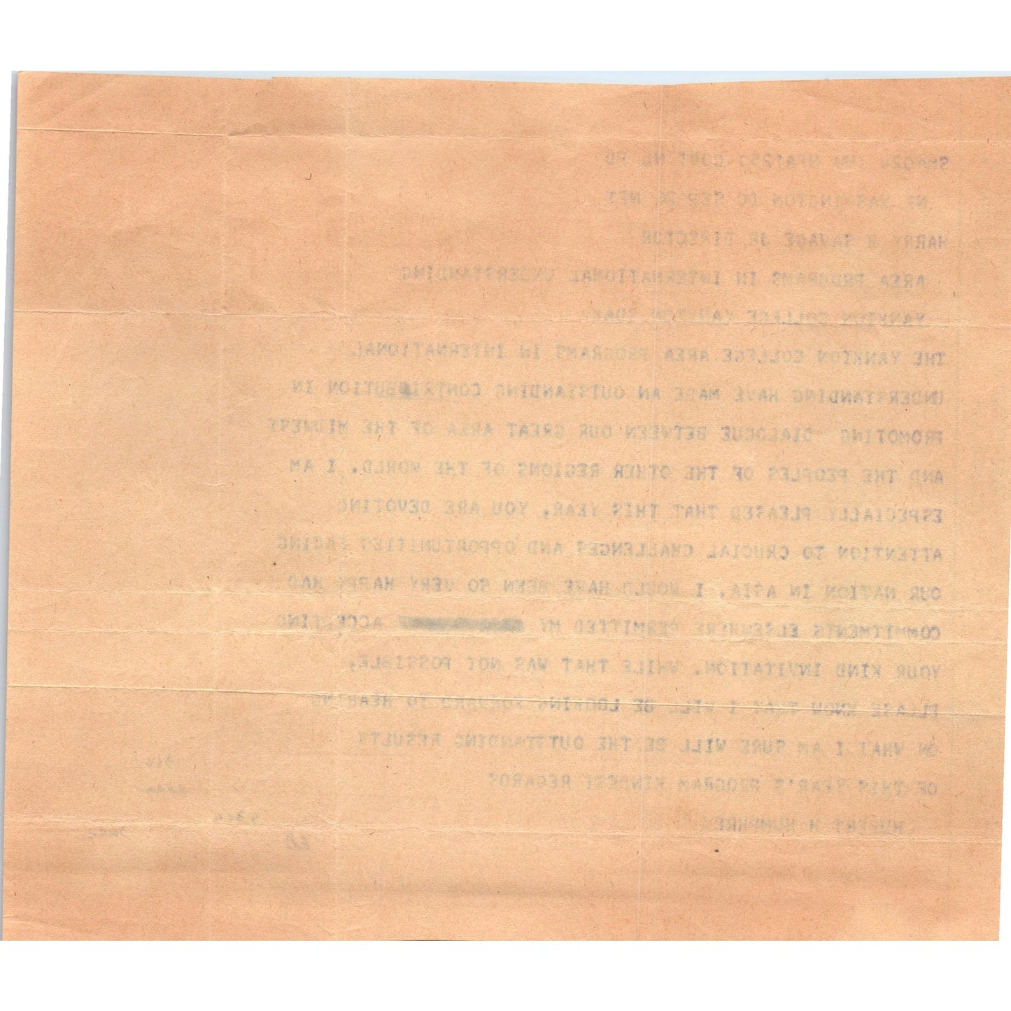Telegram from Hubert H. Humphrey Re: Yankton College Original 1960s B11