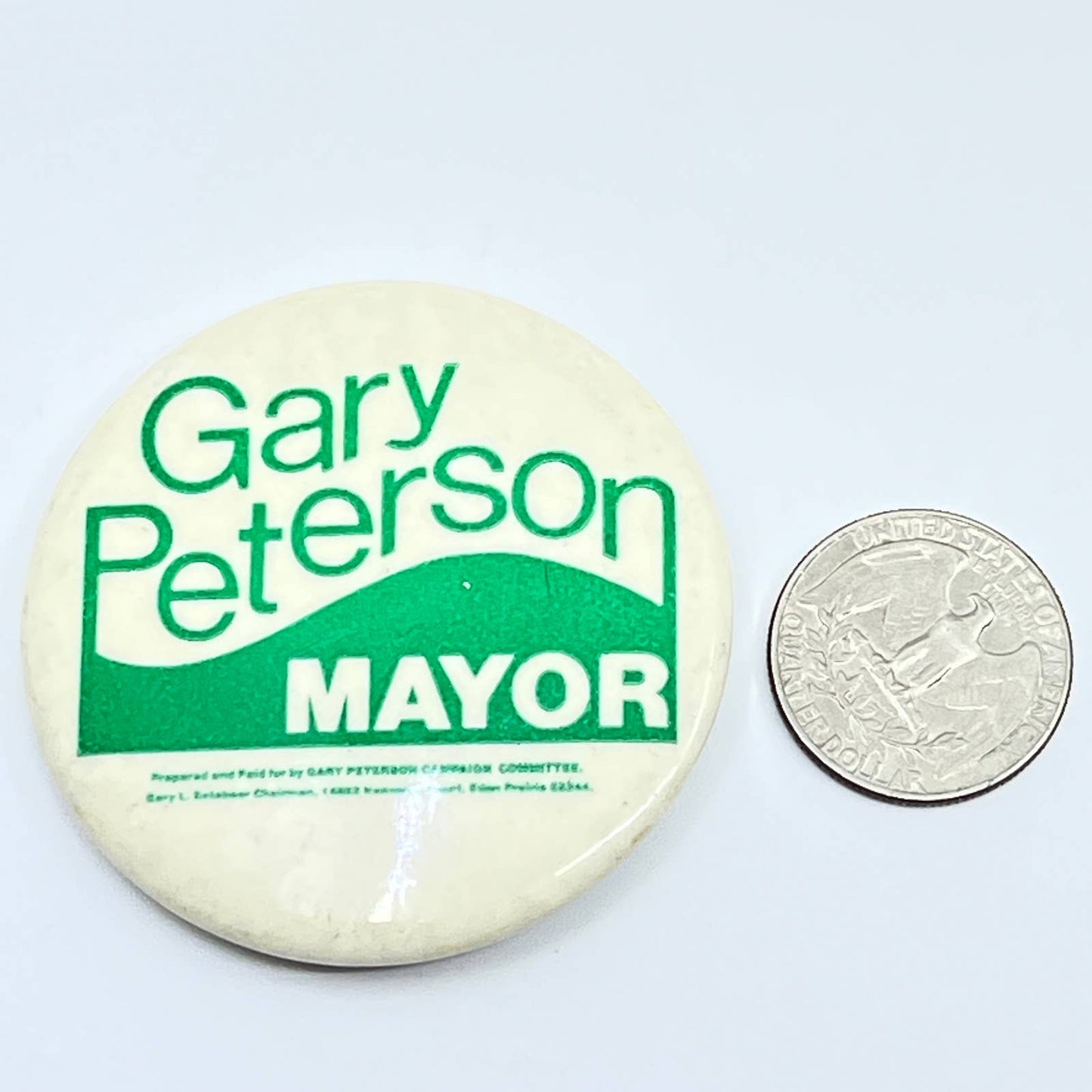 Vintage Political Campaign Gary Peterson for Mayor Eden Prairie MN Button SD9