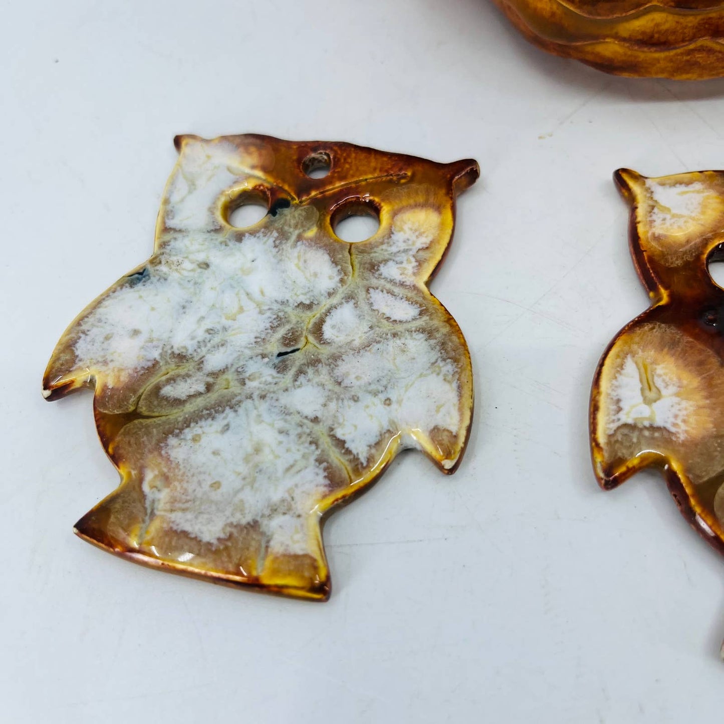 Retro Hand Painted Ceramic Owl Wind Chime w/ 3 Owlets 5.5” TC7