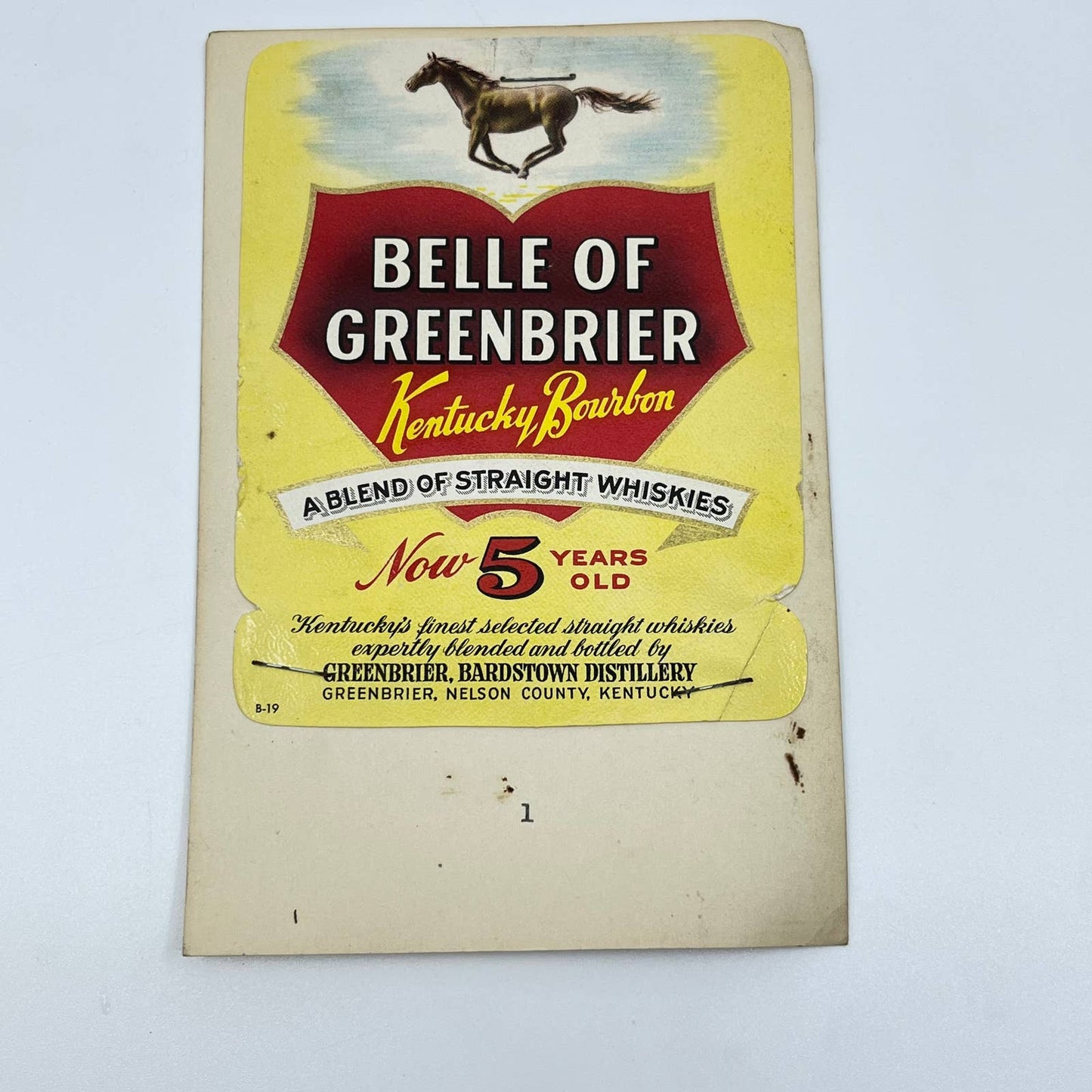 Belle of Greenbrier Bourbon Whiskey Label Greenbriar Bardstown Distillery KY
