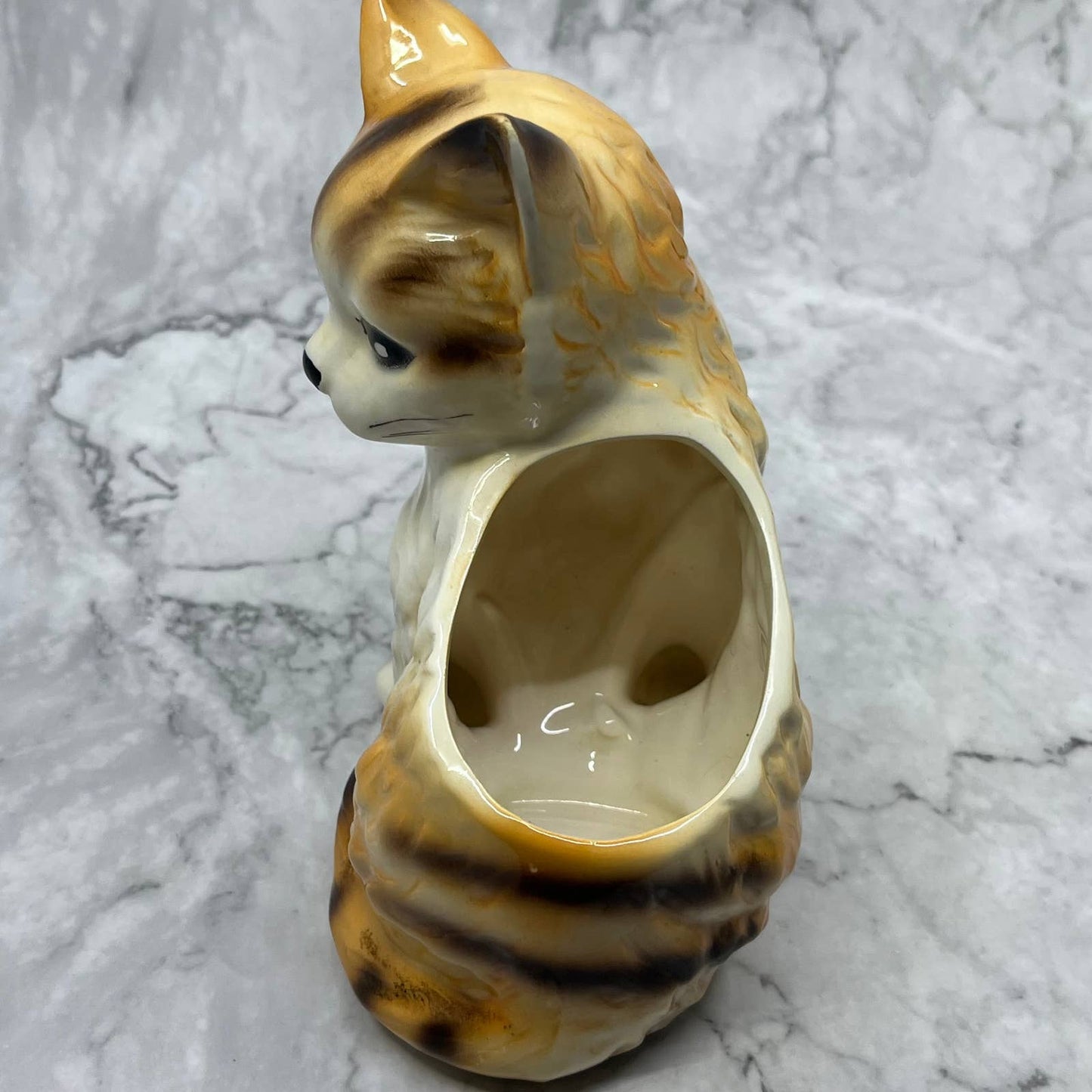 1970s Retro Tabby Cat Ceramic Planter 5x6" TE3