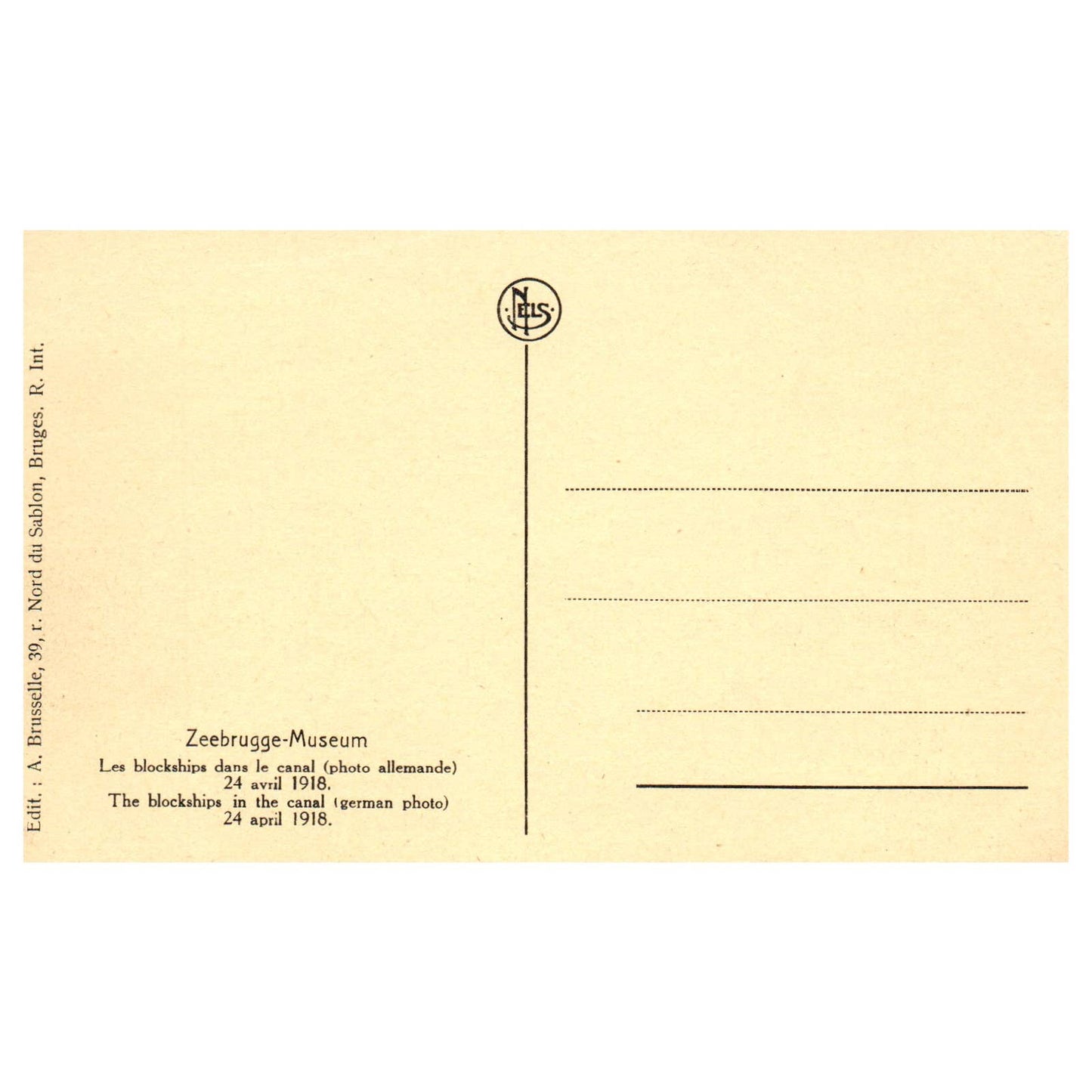 Zeebrugge-Museum Les Blockships Dans Le Canal 1918 - Original Postcard TJ8-5-2