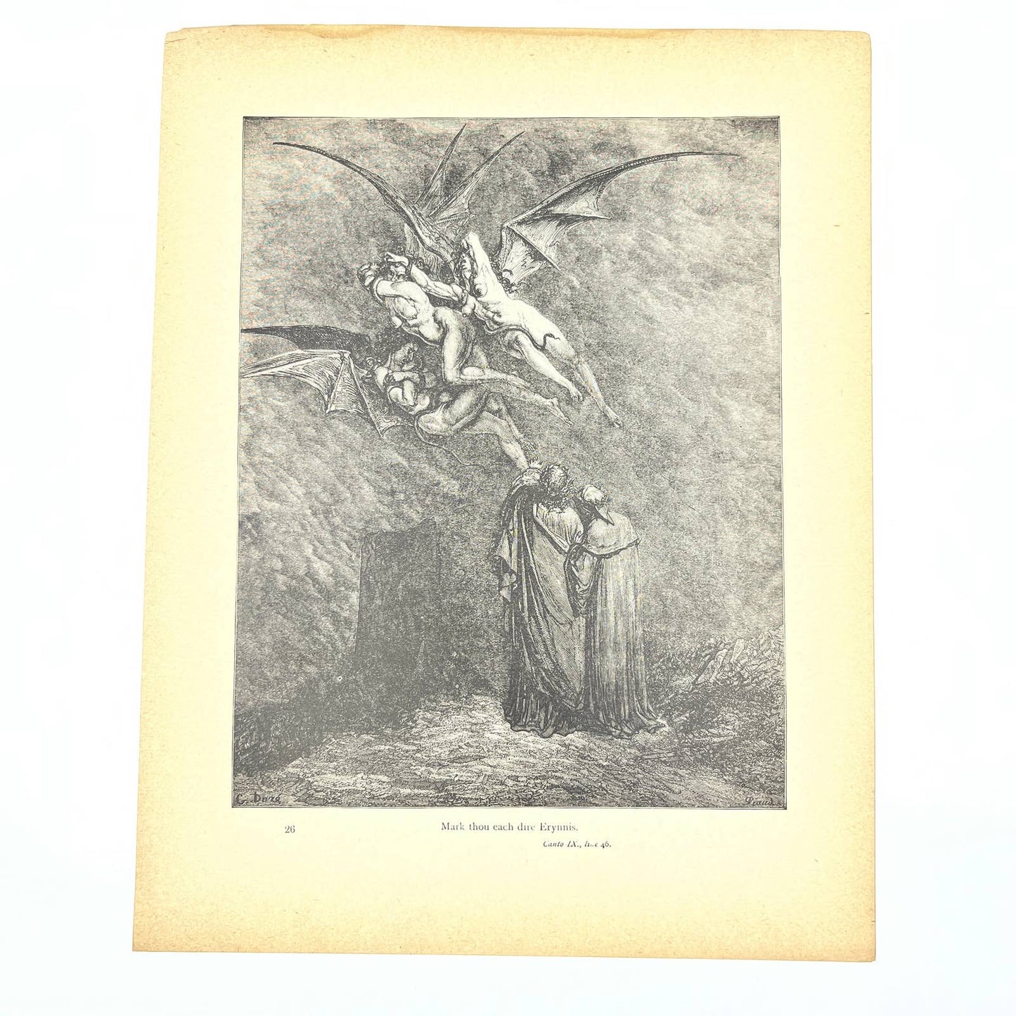 Original 1880s Gustave Dore Engraving Divine Comedy Mark each dire Erynnis FL4