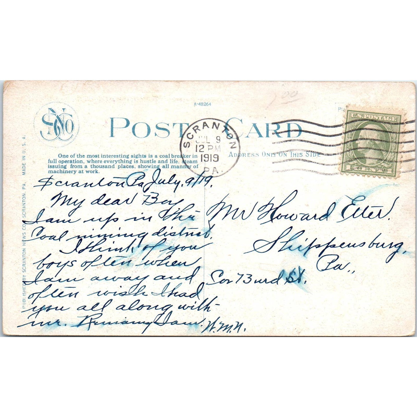 1919 Postcard Coal Breaker in Action Scranton PA TI1-1