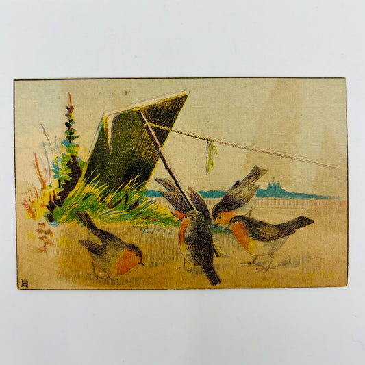 1880s Victorian Trade Card O. Rightmire Cumminsville OH Robins Bird Trap AH9-M6