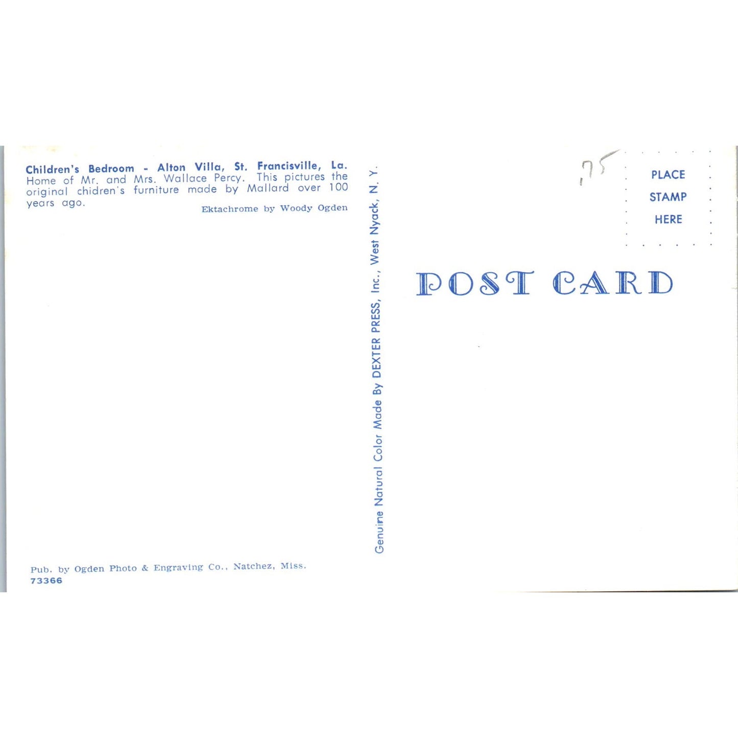 Children's Bedroom Alton Villa St. Francisville LA Original Postcard PB10