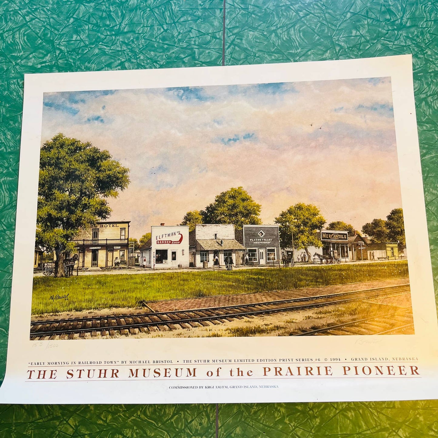 MJ Bristol Signed Print EARLY MORNING IN RAILROAD TOWN GRAND ISLAND NE 25x20 SL1