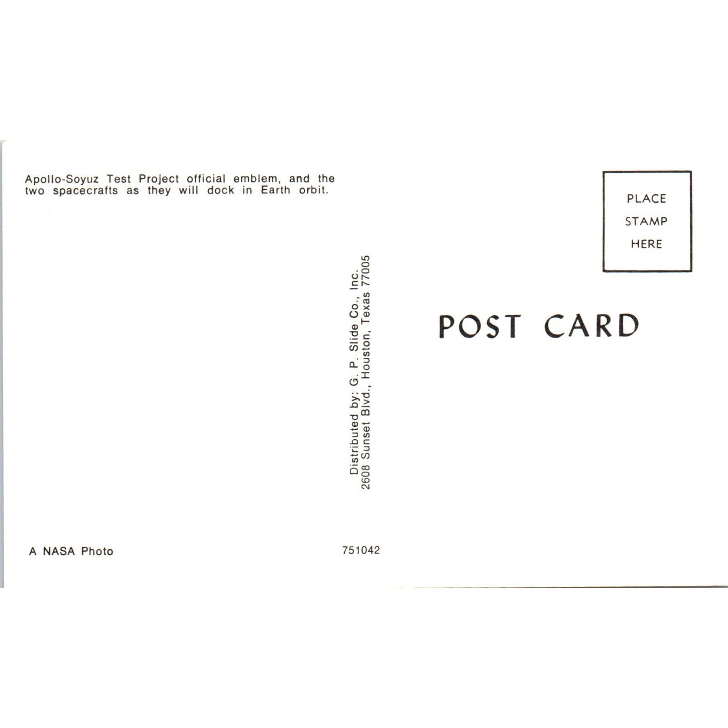 Apollo-Soyuz Test Project Official Emblem Original Postcard TK1-28