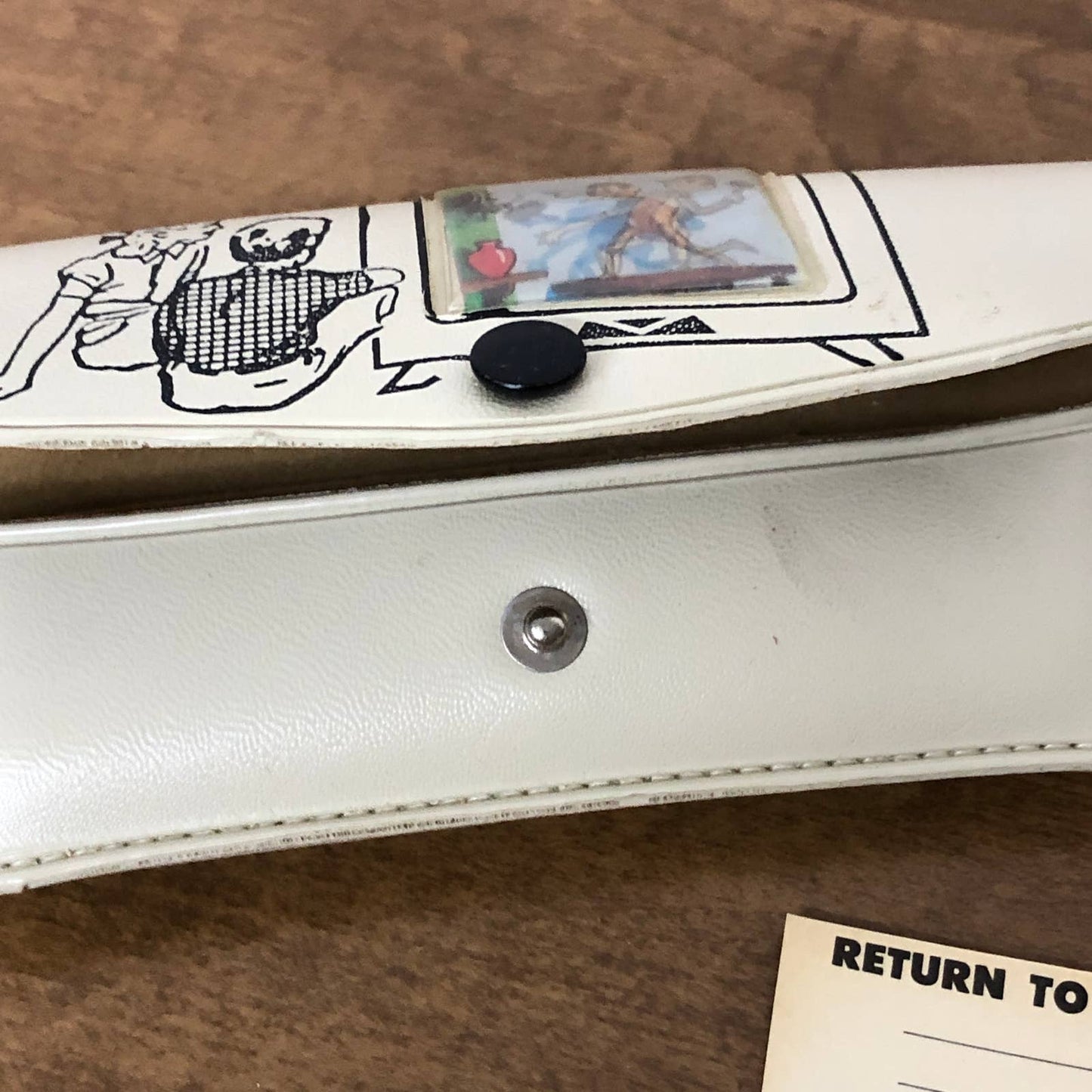 1950s Children’s Lenticular Eyeglasses Case Pinocchio Hammering Cricket Graphic