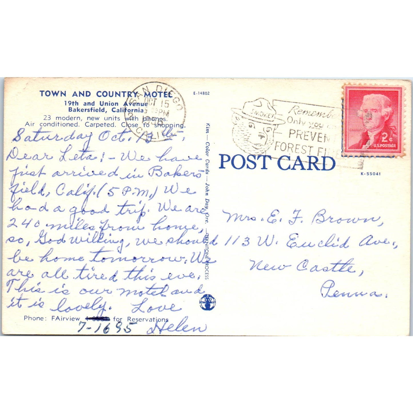 Town and Country Motel Bakersfield California - Original Postcard TJ7-RP2