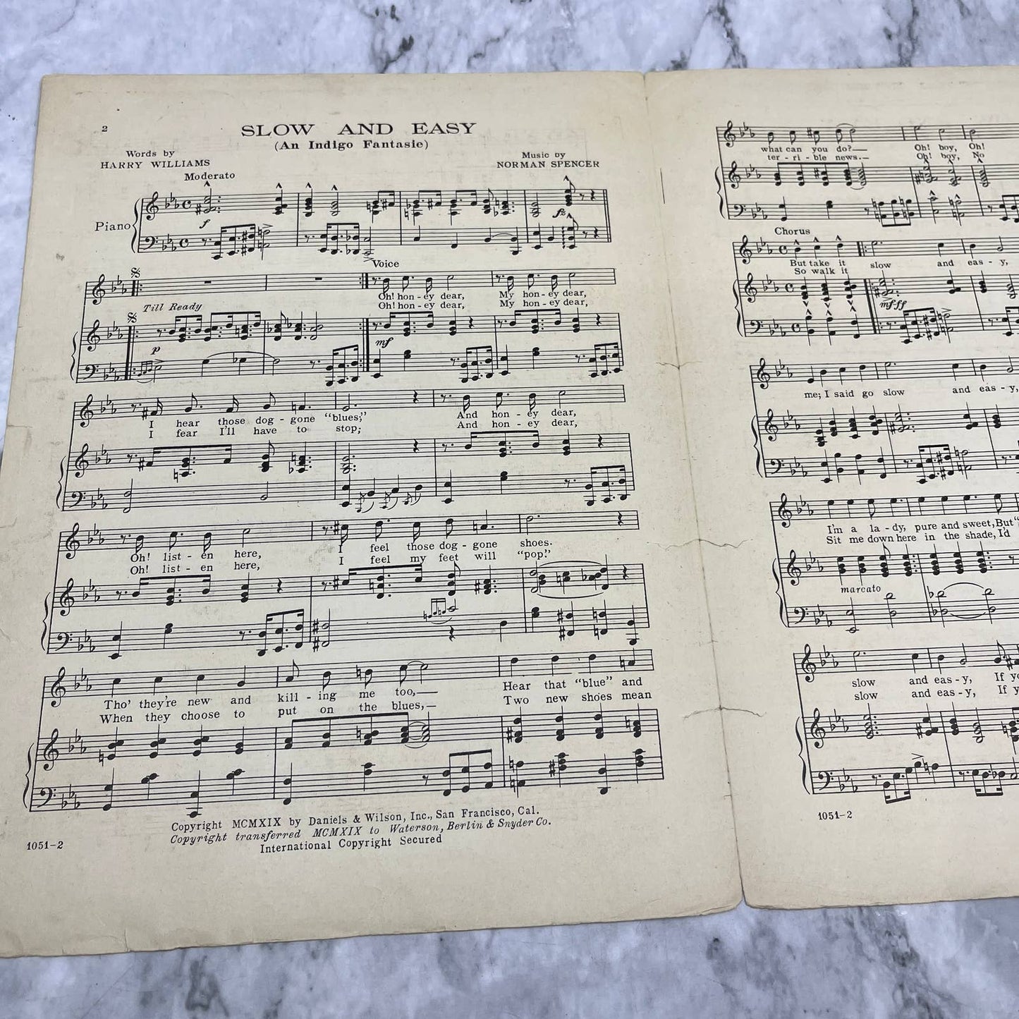 Slow and Easy Harry Williams Norman Spencer 1919 Sheet Music TK2-SM3