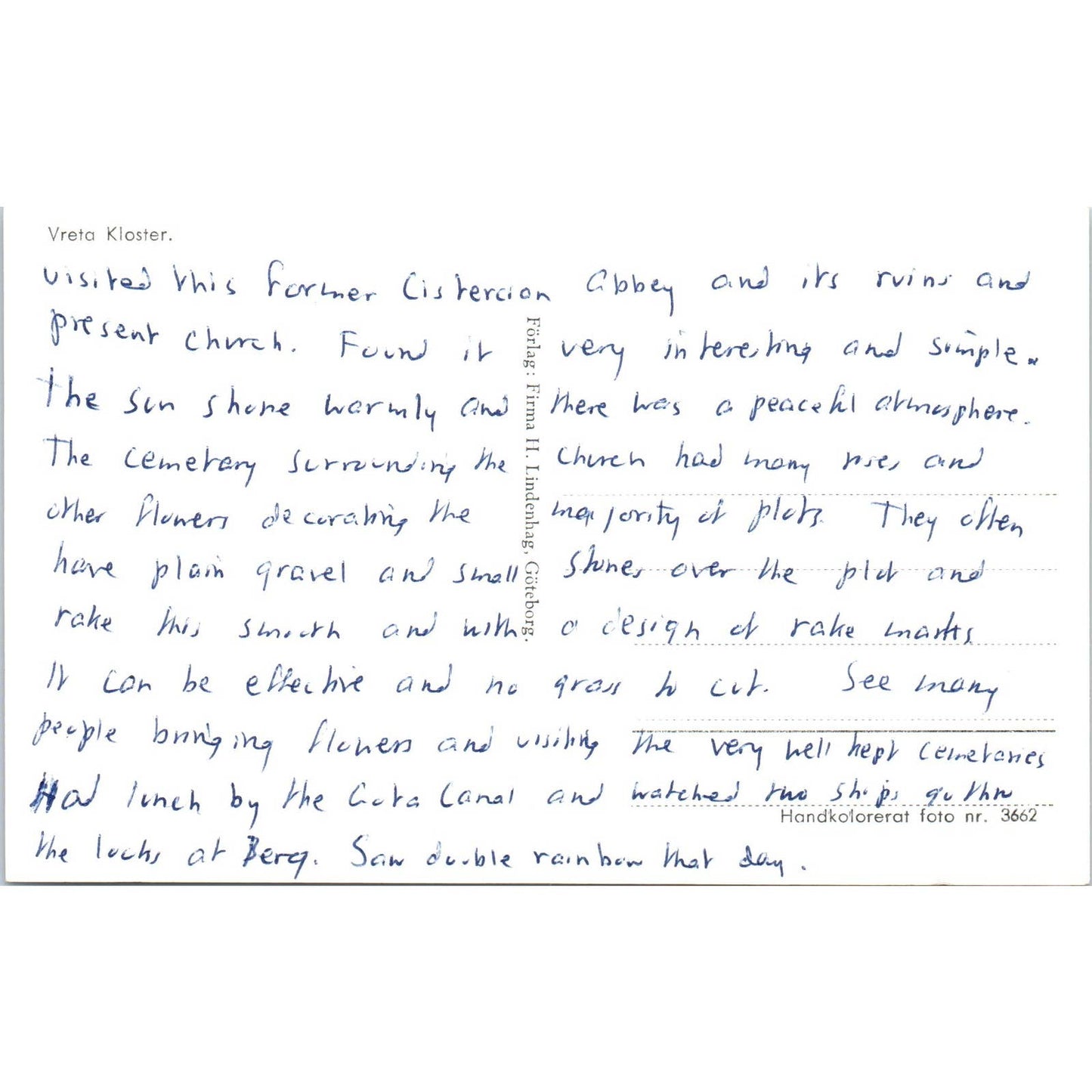 Vreta Kloster Original Postcard TK1-21