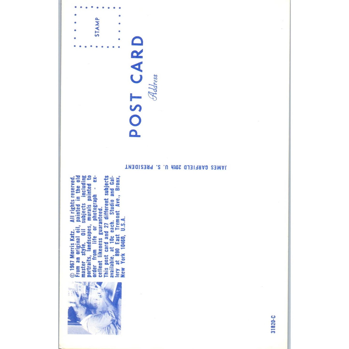 James A. Garfield Portrait Morris Katz 1960s Original Postcard TK1-21