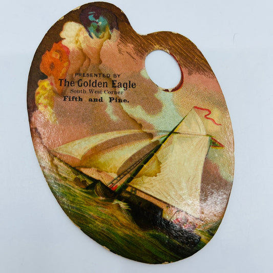 1880s Victorian Trade Card Die Cut Artist Pallet Sailboat Golden Eagle AH9-M8