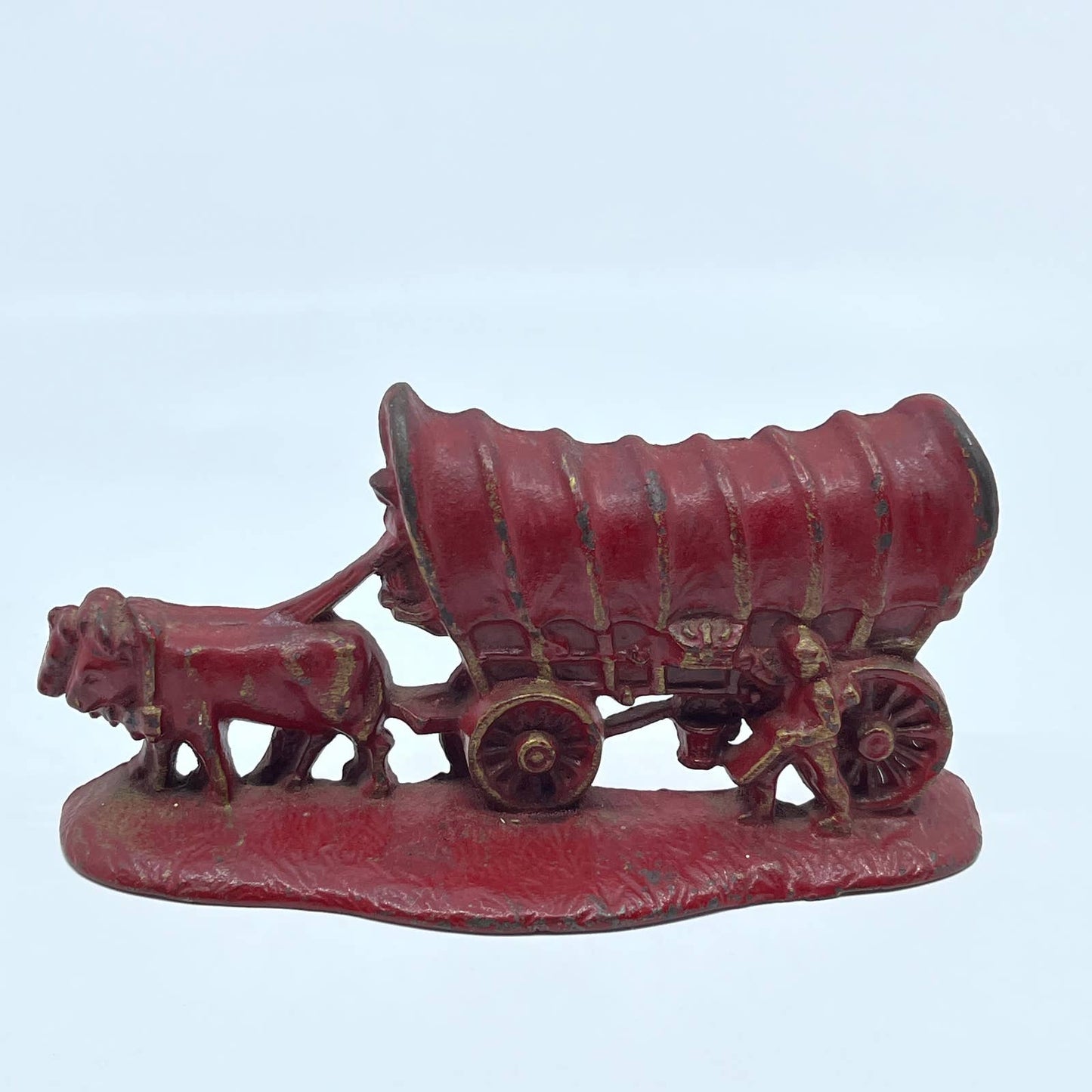 Vtg Red Cast Iron Bookend 1981 Champion Hardware Co Ox Drawn Covered Wagon TC8