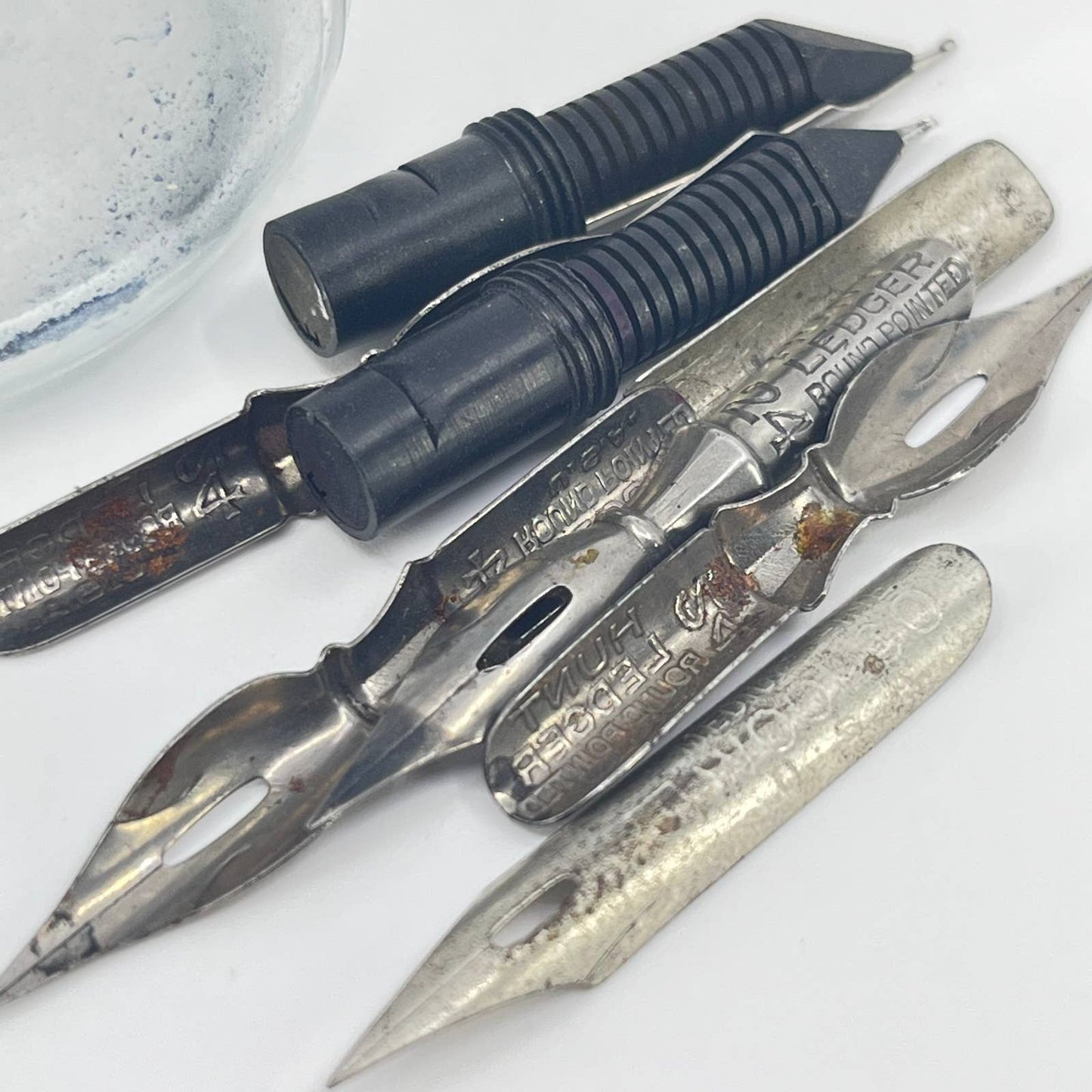 Vintage Fountain Dip Pen Skrip Ink Jar w/ Nibs SD2