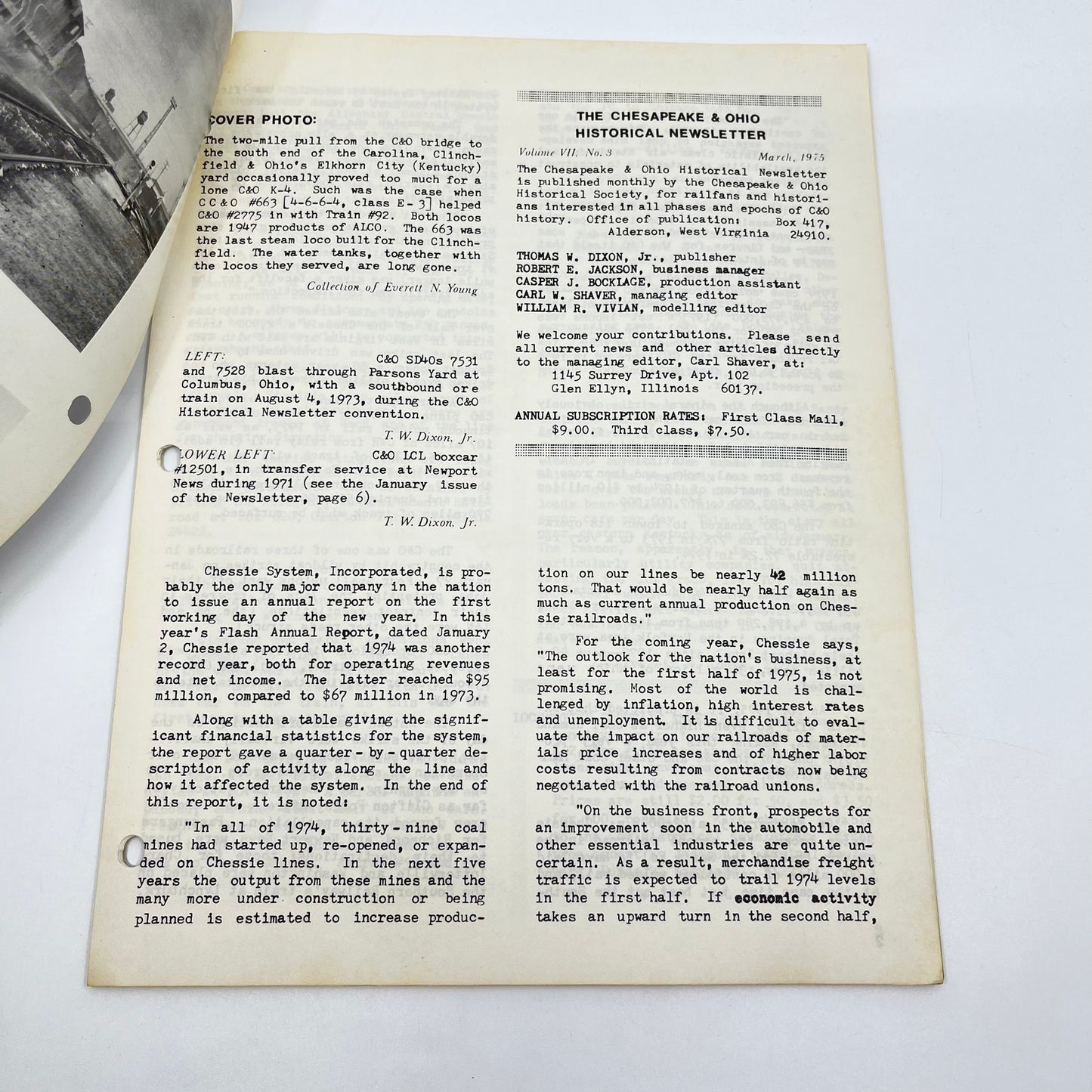 1975 March Chesapeake and Ohio Historical Newsletter C&O RR Thomas Dixon WV M1-2