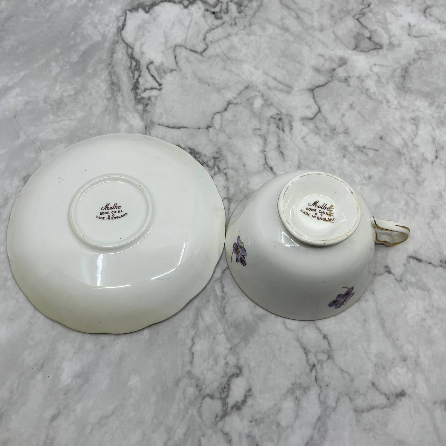 Vintage Melba Bone China England Violets Cup & Saucer Gold Trim TA7