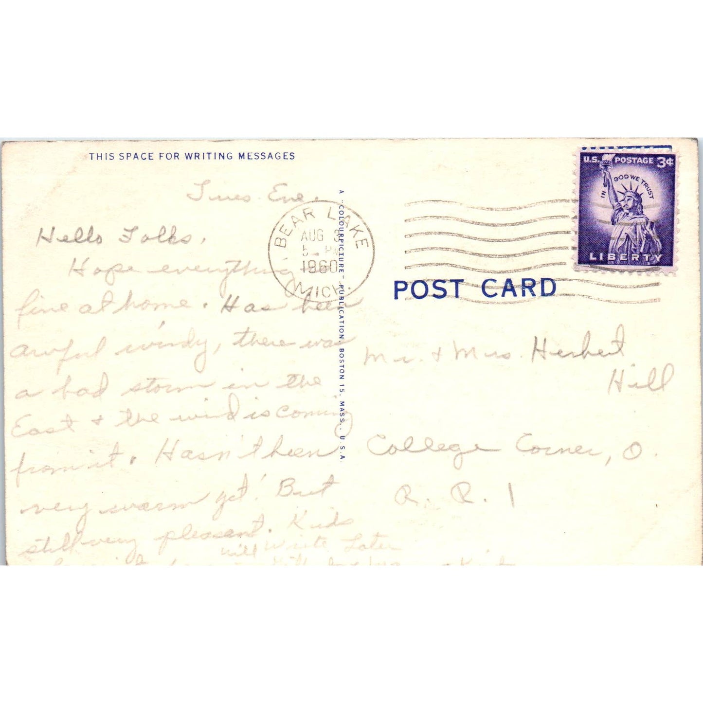 Bear Lake Michigan 1960 Canoe Fishing Original Postcard TK1-23