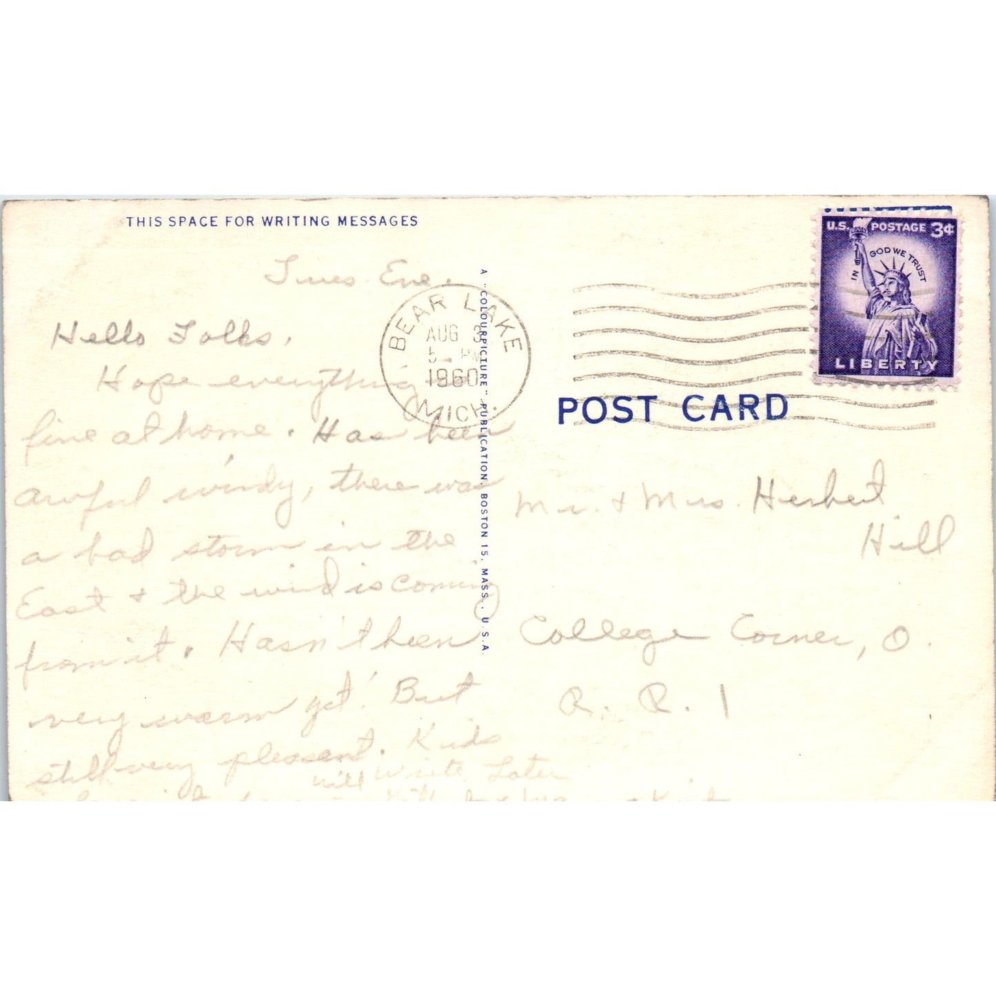Bear Lake Michigan 1960 Canoe Fishing Original Postcard P2-9